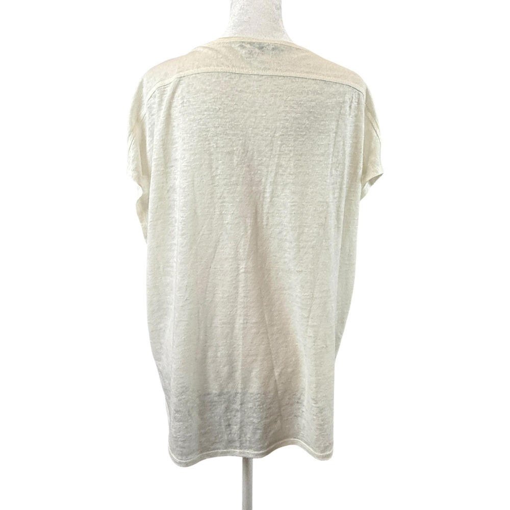 Vince Linen V-Neck T-Shirt Women Medium Off-White Slub Knit Relaxed Coastal Chic - Picture 3 of 11